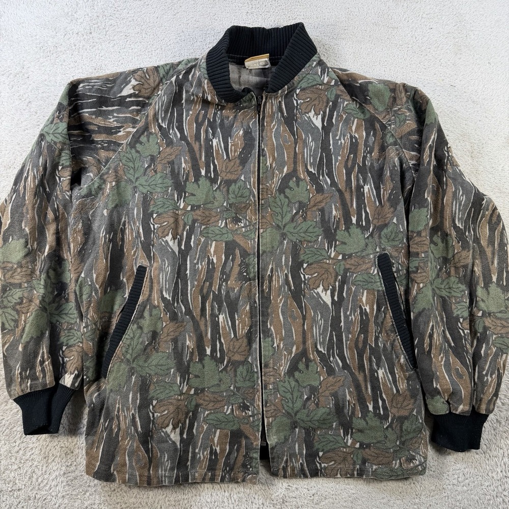 Vintage Camo Jacket Mens Medium Full Zip Bomber Hunting Pocket Outdoor Made USA